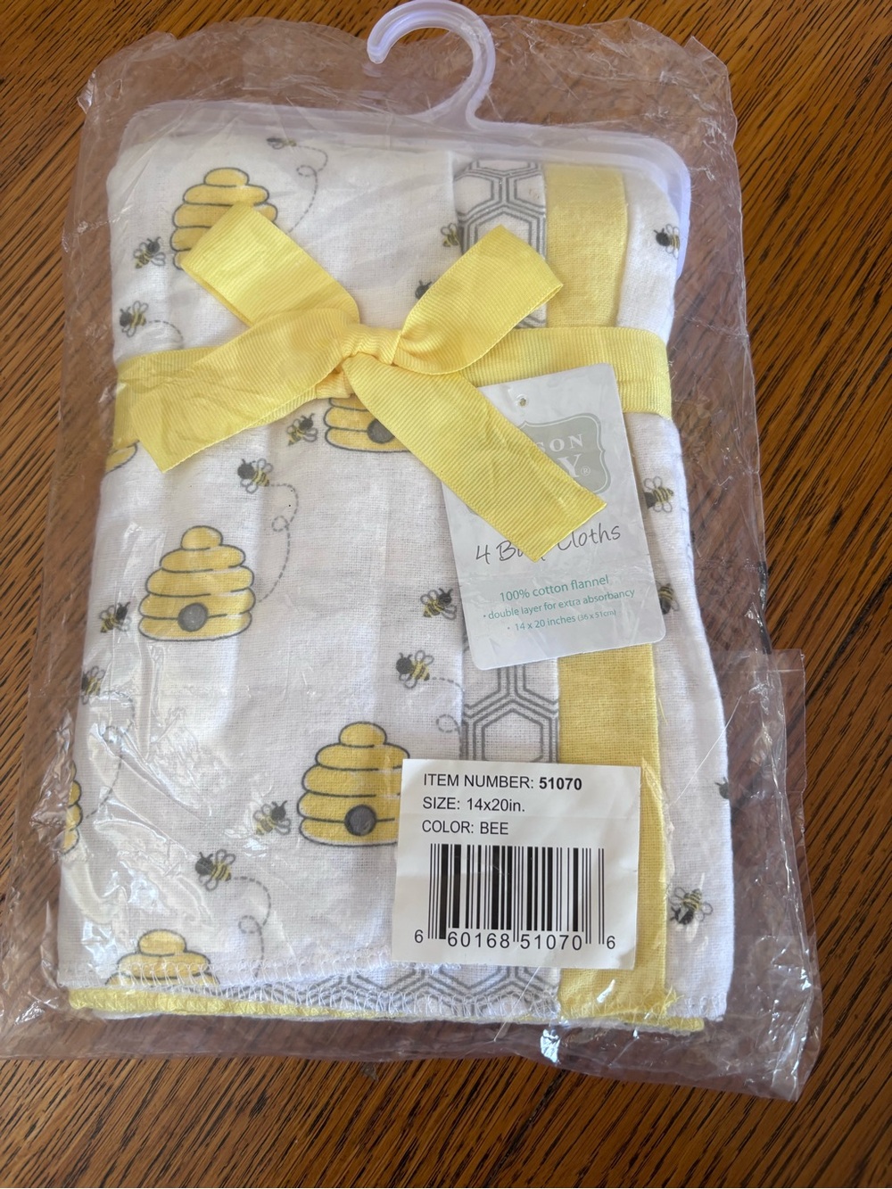 Cotton Flannel Bee Print Baby Cloths - Yellow